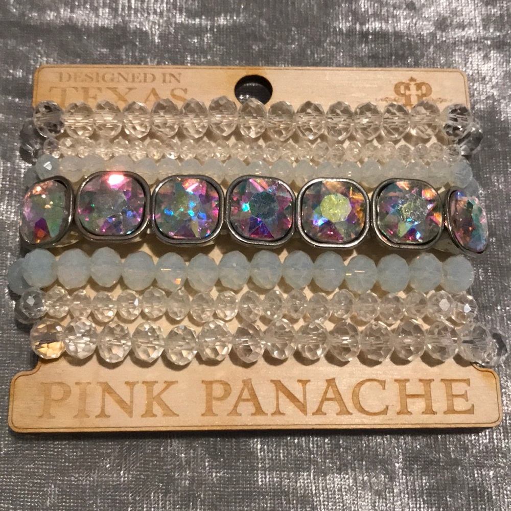 Pink Panache clear 7 layer bracelet with one large clear crystal like stand